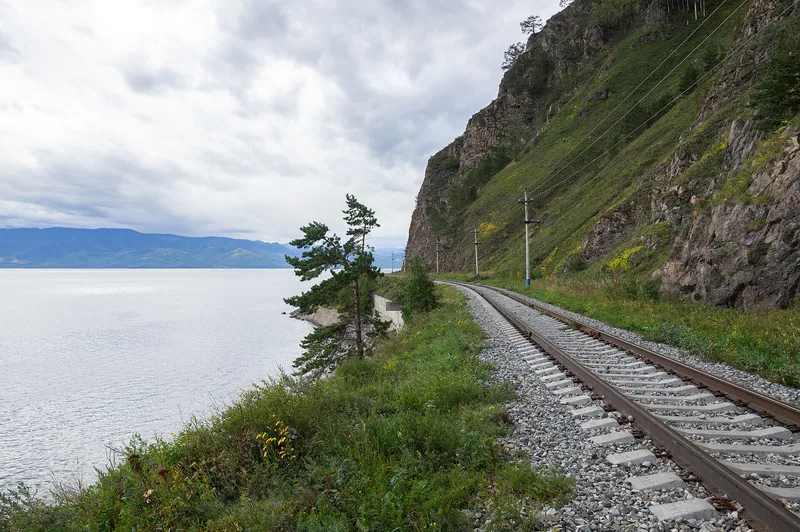 The Circum-Baikal Railway track at Cape Khabartuy, Lake Baikal