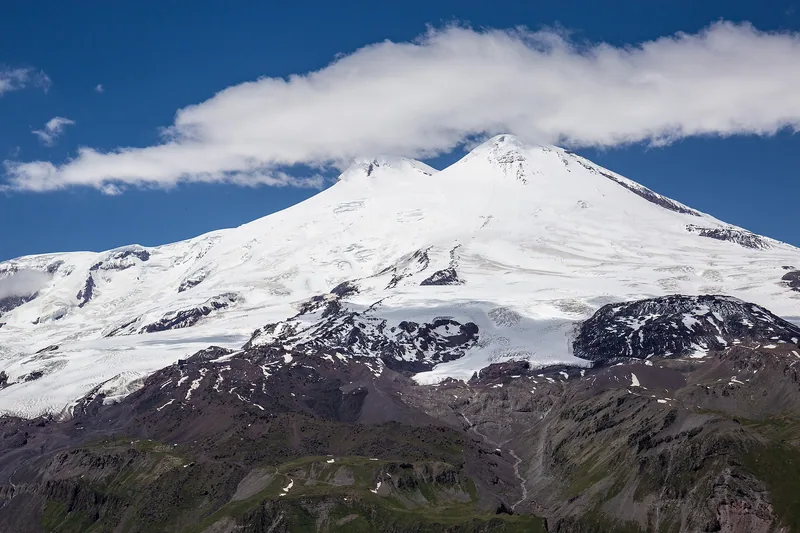 Mount Elbrus seen from Mount Cheget, July 2019