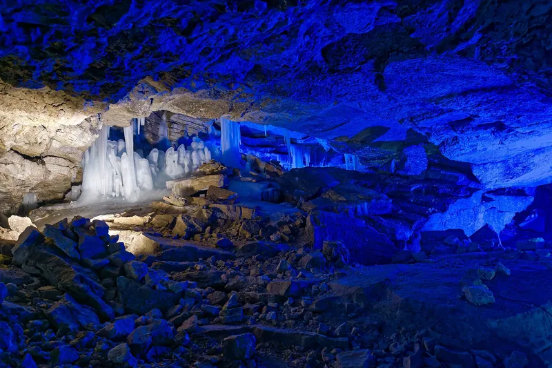 A grotto of the Kungur Ice Cave, Perm Krai, June 2021