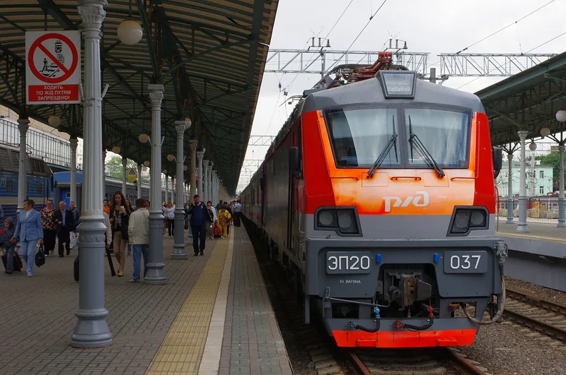 A long-distance train at Belorussky station, Moscow, June 2014